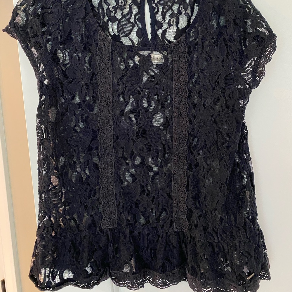 Navy lace over shirt